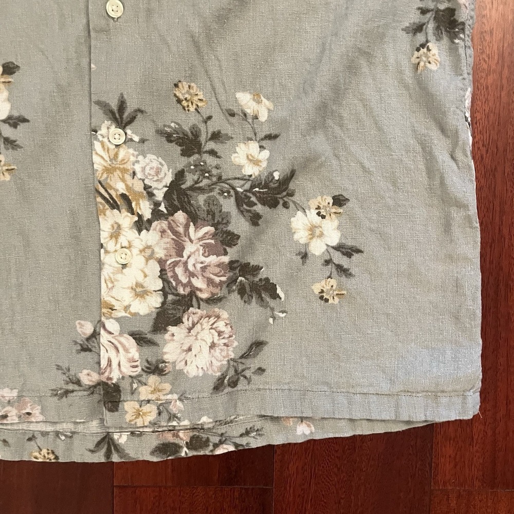 Abercrombie Fitch Shirt Mens Sage Small Summer Linen Blend Floral Camp Button Up - Picture 2 of 11